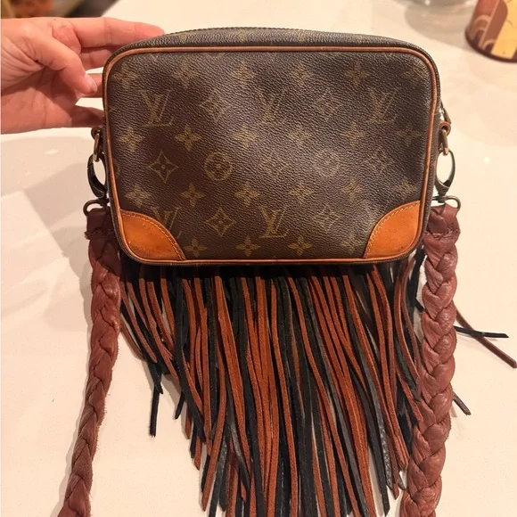 Luxury Brown and Black Fringe Crossbody Bag - Picture 5 of 8